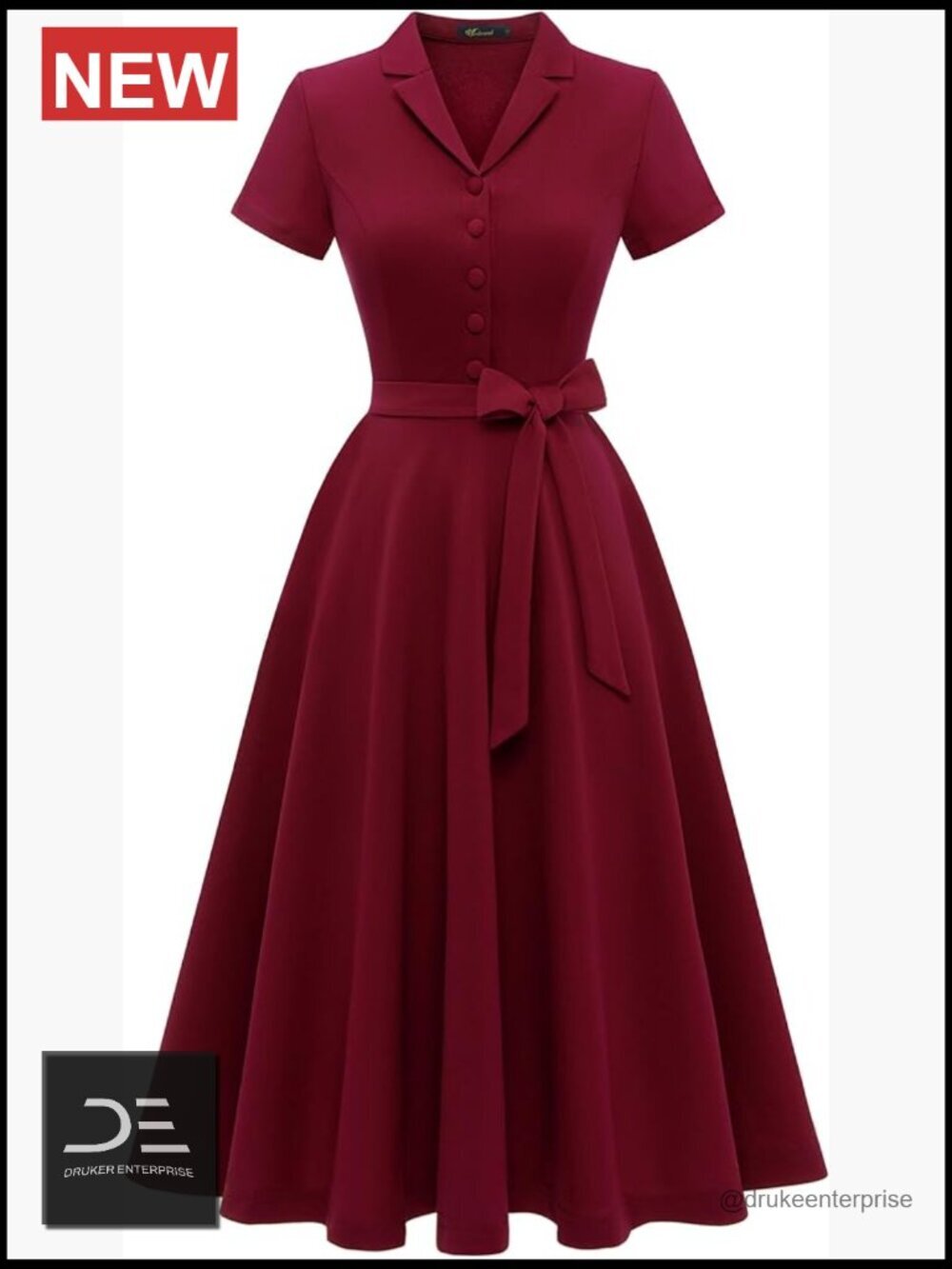 Vintage Tea Dress Short Sleeve A-Line Swing Cocktail Party Work Church